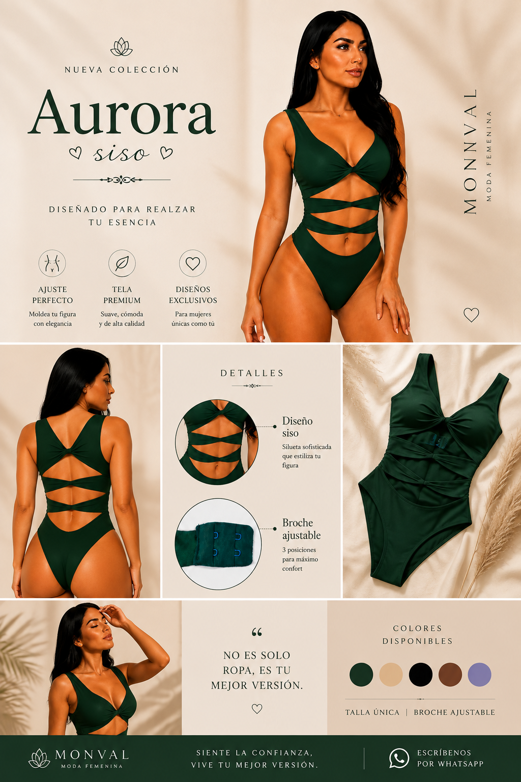 Body Aurora siso verde esmeralda, ficha editorial MONVAL